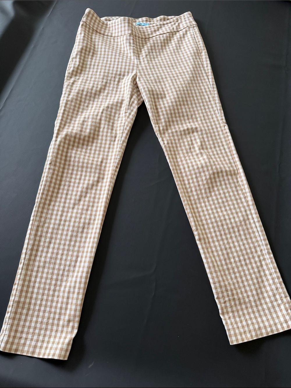 Women’s Tan and White Gingham Stretch Pants